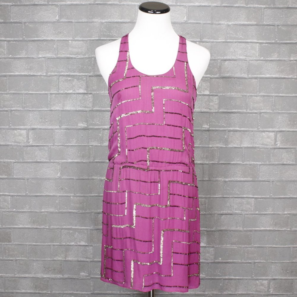 Parker Magenta Silk Sequin Racerback Mini Flapper Dress XS